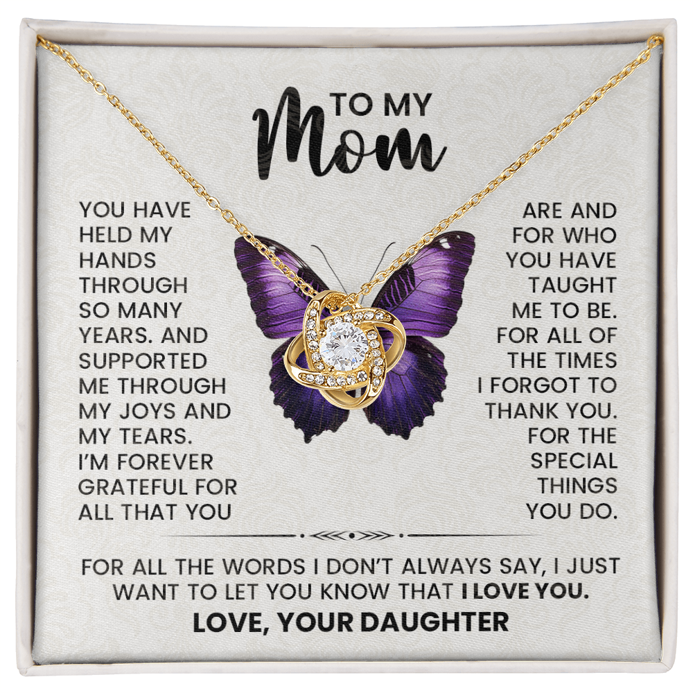 knot necklace for Mom with message card: Silver Pendant with Cubic Zirconia