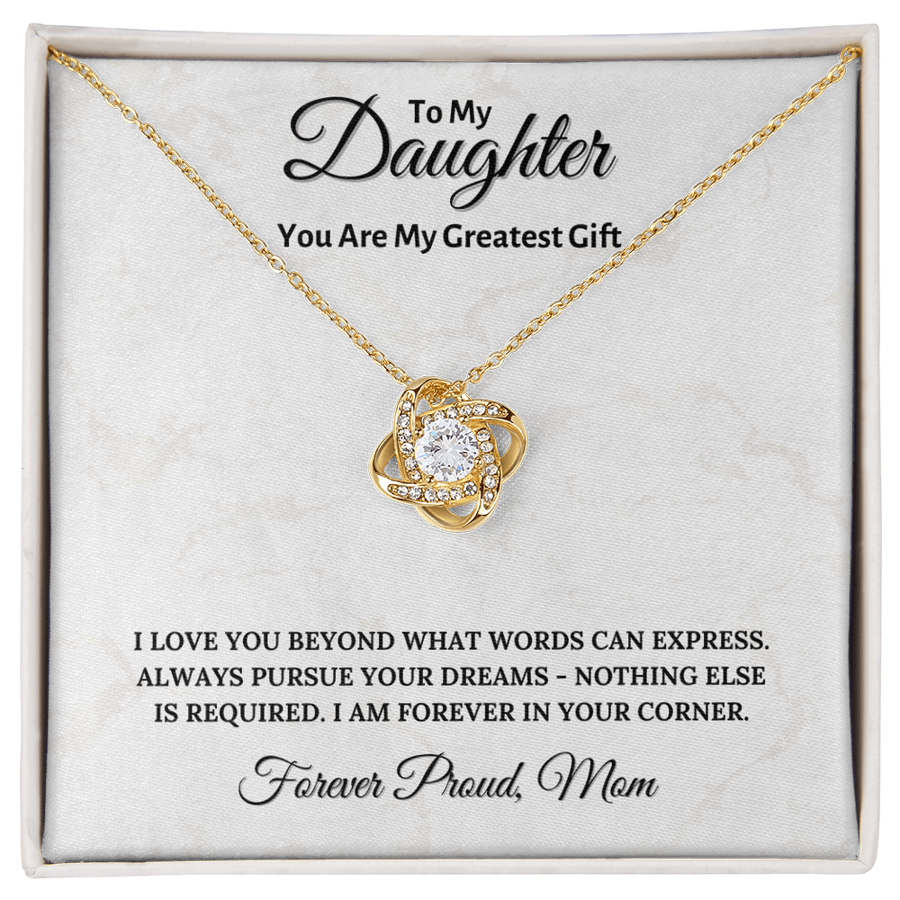To My Daughter Necklace - Love Knot Pendant - Gift from Mom - Birthday Anniversary Gift - Personalized Message Card Jewelry
