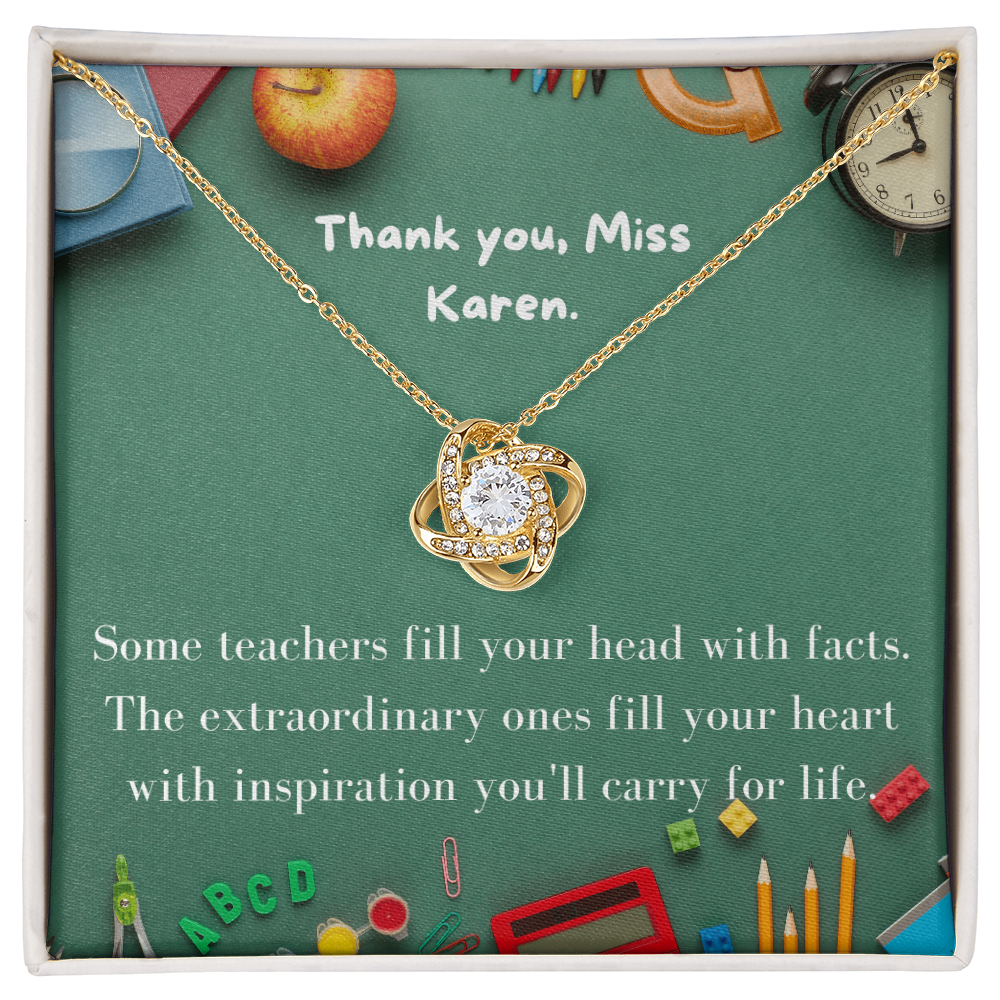 Teacher Gift Necklace | Love Knot Pendant | Teacher Appreciation Jewelry | School Gift | Educational Professional Present