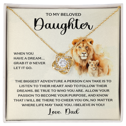 To My Beloved Daughter Necklace - Dad to Daughter Gift - Dream Inspirational Jewelry - Lion Heart Pendant - Father Daughter Keepsake