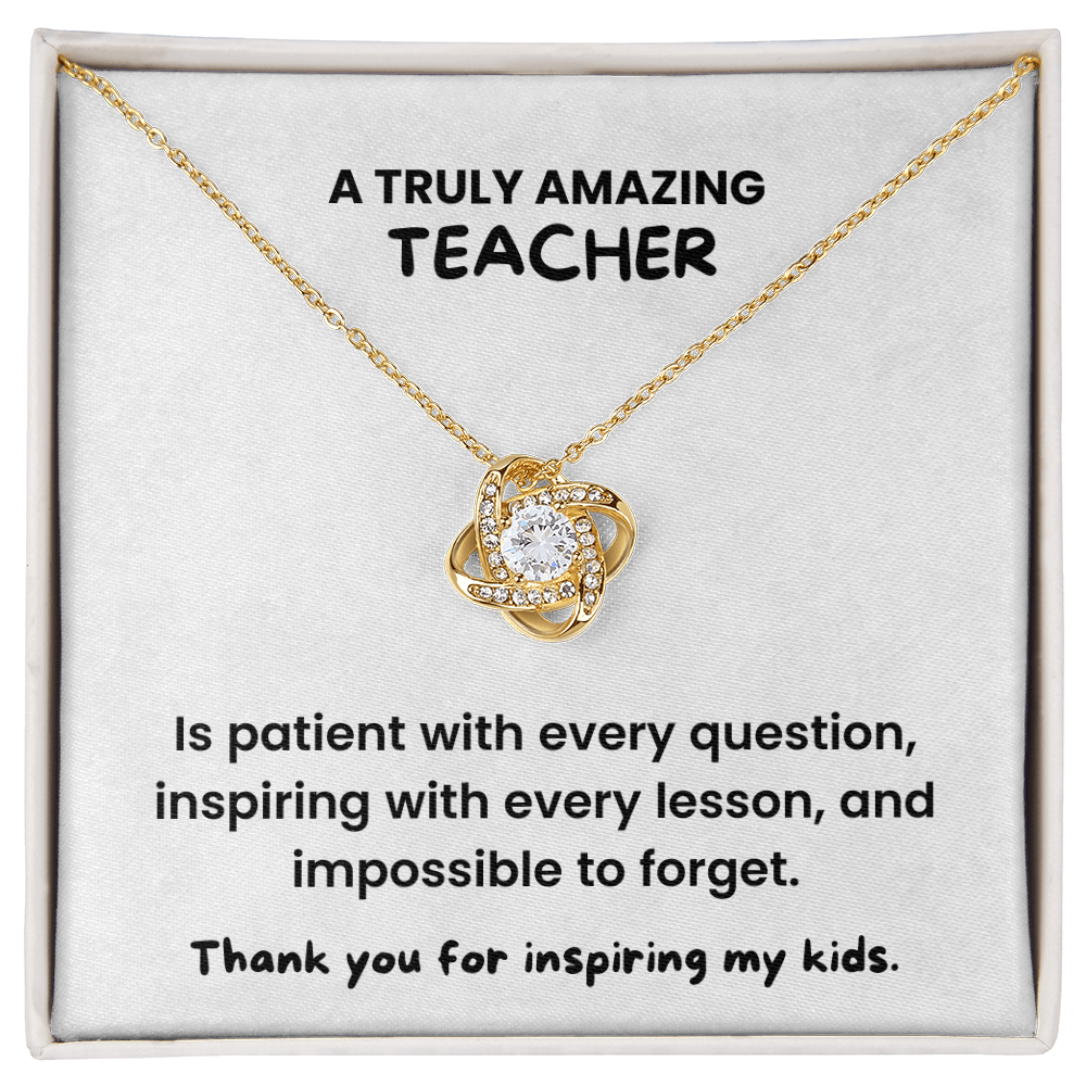 Teacher Appreciation Gift Necklace | Gold Love Knot Jewelry | Thank You Teacher Gift | End of Year Present