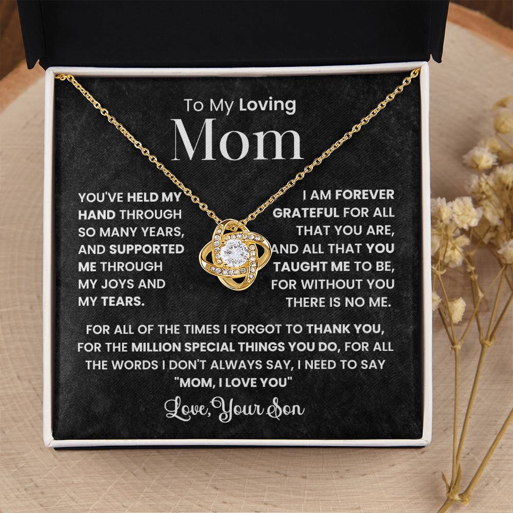 To My Loving Mom Necklace - Love Knot Pendant Gift from Son with Message Card