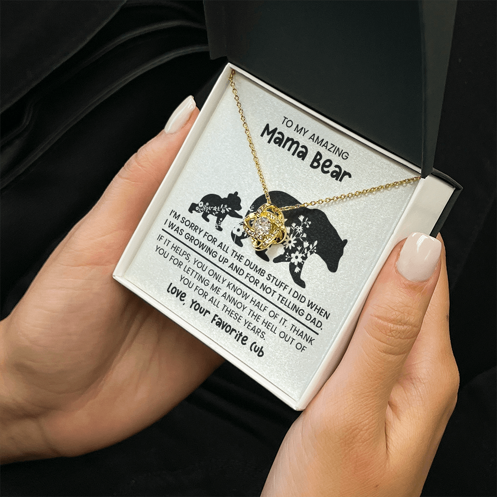 Personalized "Mama Bear" Necklace, Sentimental Mom Gift, Birthday Jewelry - Love Knot