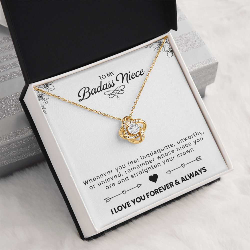To My Badass Niece - Dazzling Forever Love Necklace with Inspirational Message Card, Birthday, Graduation, or Just Because Gift