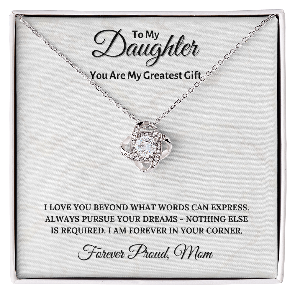 To My Daughter Necklace - Love Knot Pendant - Gift from Mom - Birthday Anniversary Gift - Personalized Message Card Jewelry