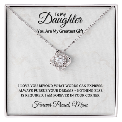 To My Daughter Necklace - Love Knot Pendant - Gift from Mom - Birthday Anniversary Gift - Personalized Message Card Jewelry