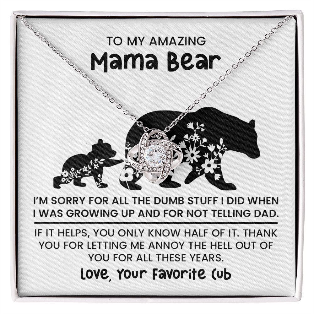 Personalized "Mama Bear" Necklace, Sentimental Mom Gift, Birthday Jewelry - Love Knot