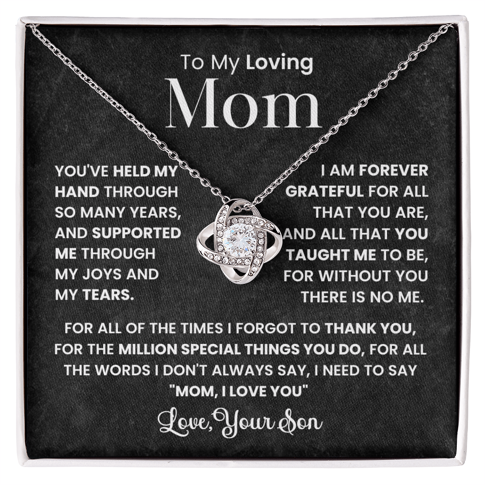 To My Loving Mom Necklace - Love Knot Pendant Gift from Son with Message Card