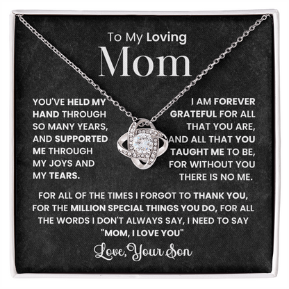 To My Loving Mom Necklace - Love Knot Pendant Gift from Son with Message Card