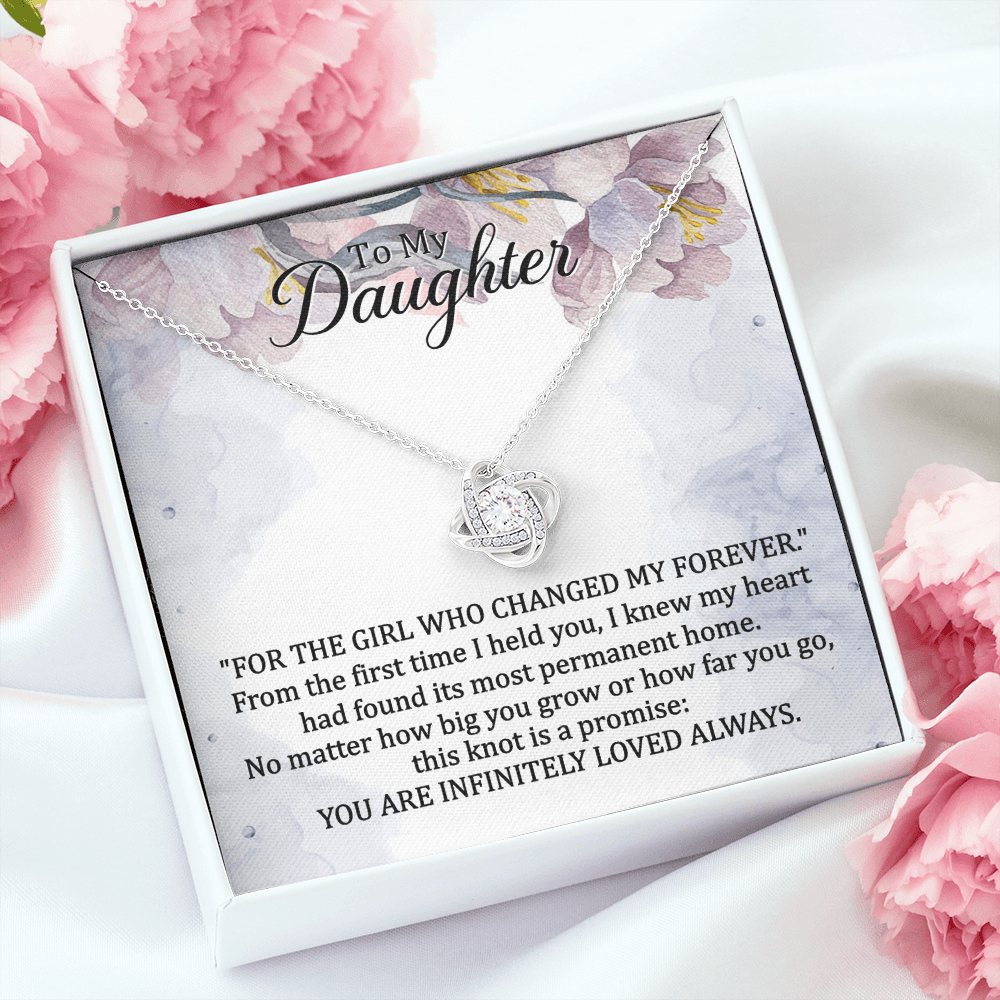 To My Daughter" Forever Love Knot Necklace - Sentimental Daughter Gift - "Girl Who Changed My Forever" Jewelry