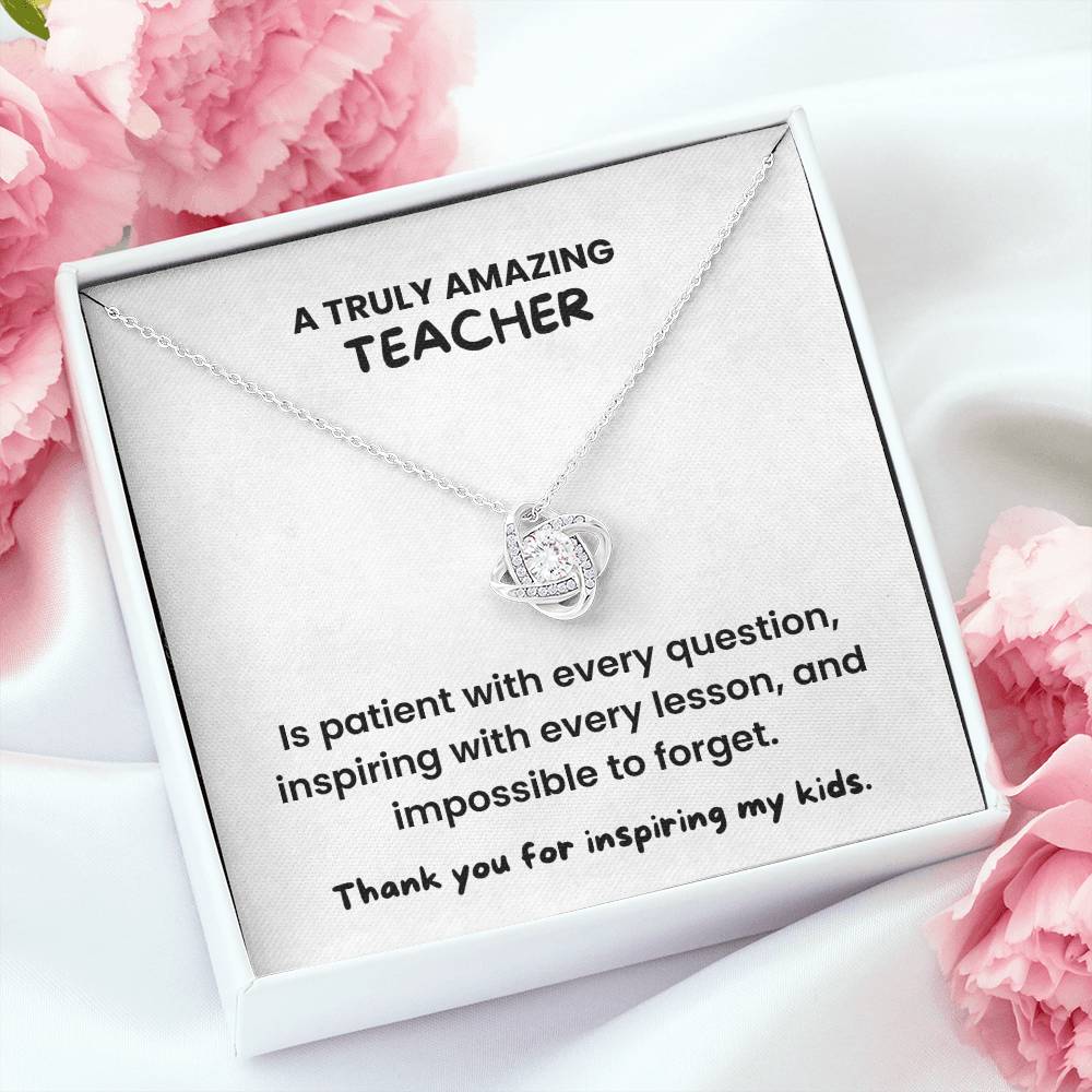 Teacher Appreciation Gift Necklace | Gold Love Knot Jewelry | Thank You Teacher Gift | End of Year Present