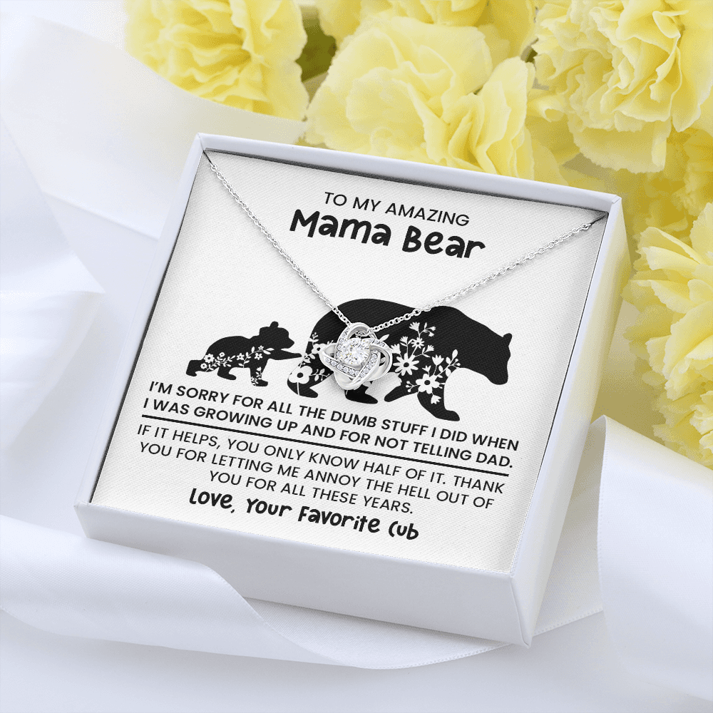 Personalized "Mama Bear" Necklace, Sentimental Mom Gift, Birthday Jewelry - Love Knot