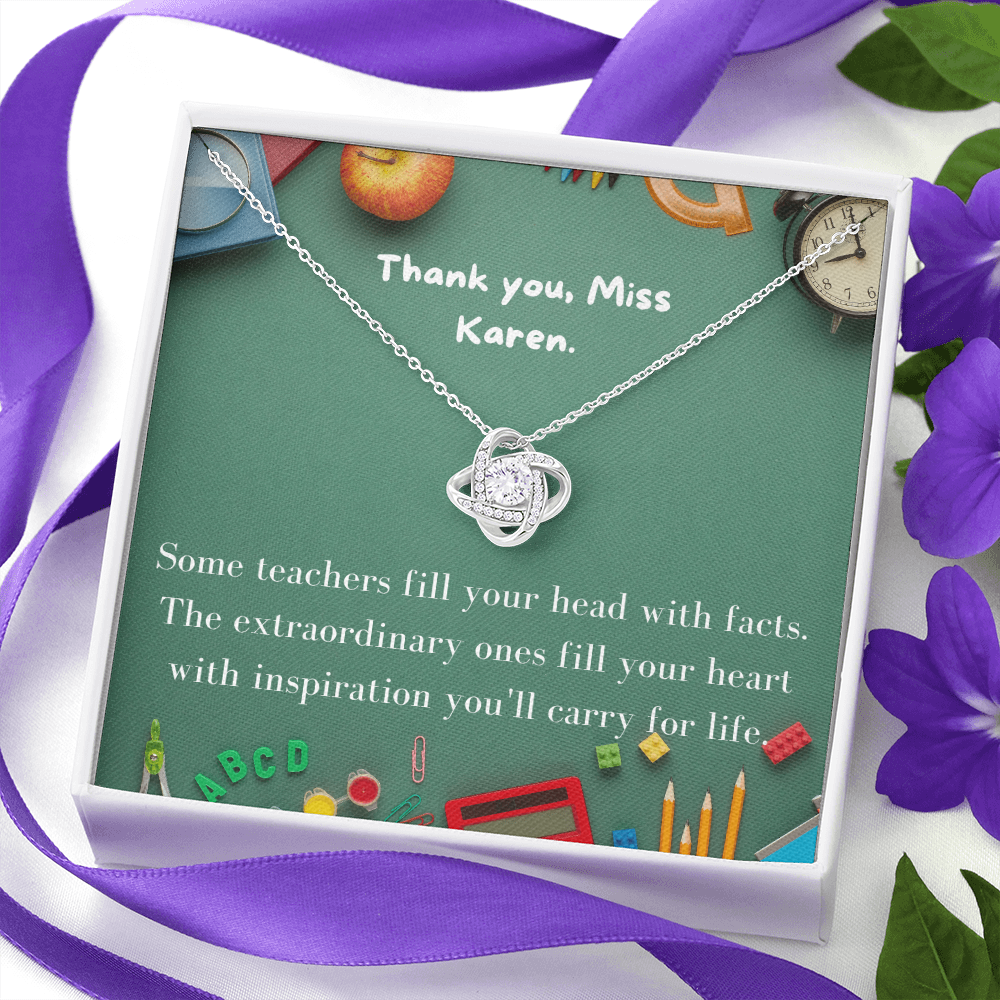 Teacher Gift Necklace | Love Knot Pendant | Teacher Appreciation Jewelry | School Gift | Educational Professional Present