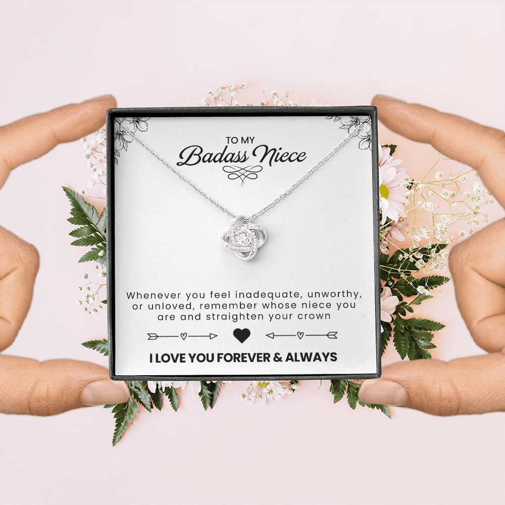 To My Badass Niece - Dazzling Forever Love Necklace with Inspirational Message Card, Birthday, Graduation, or Just Because Gift