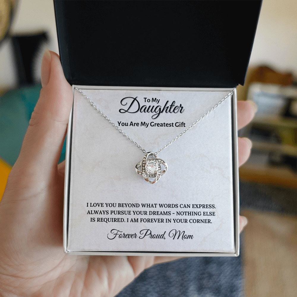 To My Daughter Necklace - Love Knot Pendant - Gift from Mom - Birthday Anniversary Gift - Personalized Message Card Jewelry