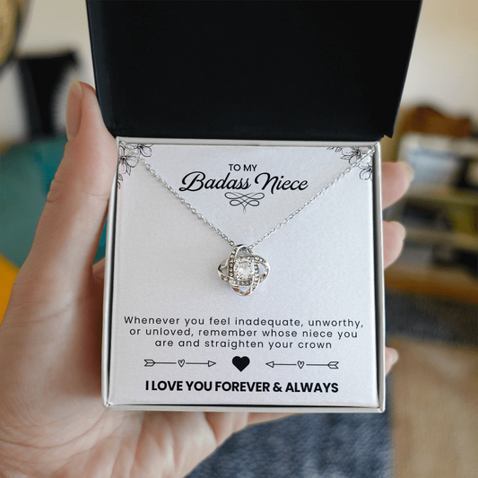 To My Badass Niece - Dazzling Forever Love Necklace with Inspirational Message Card, Birthday, Graduation, or Just Because Gift