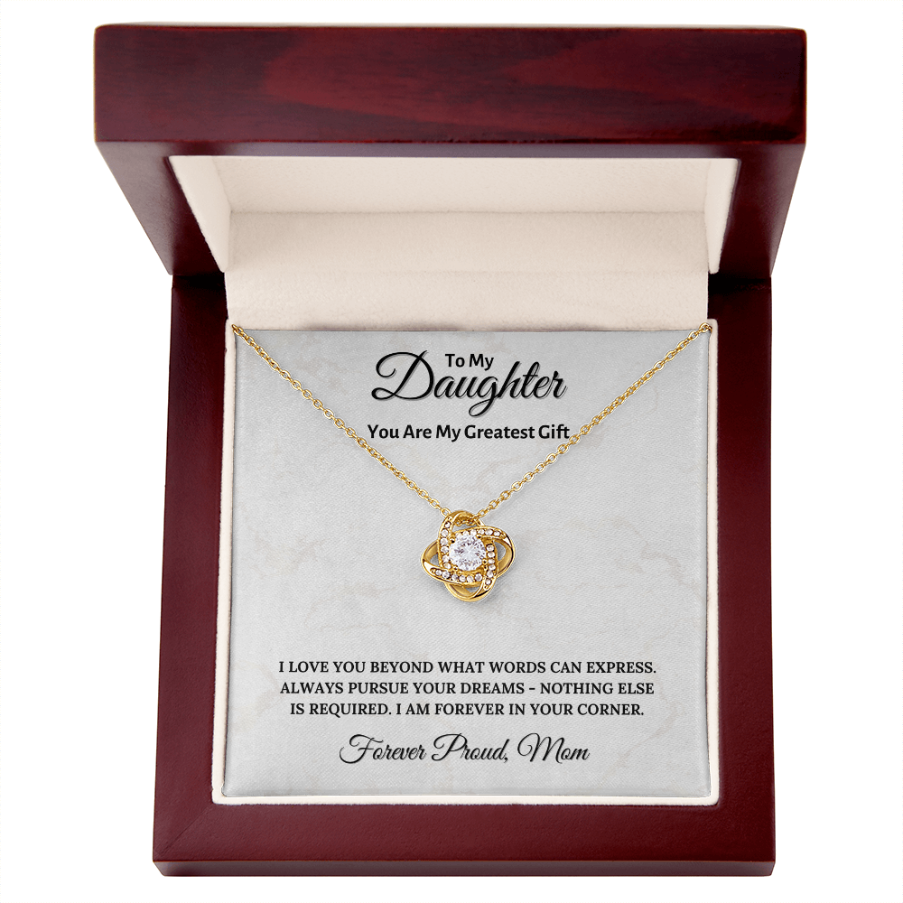 To My Daughter Necklace - Love Knot Pendant - Gift from Mom - Birthday Anniversary Gift - Personalized Message Card Jewelry