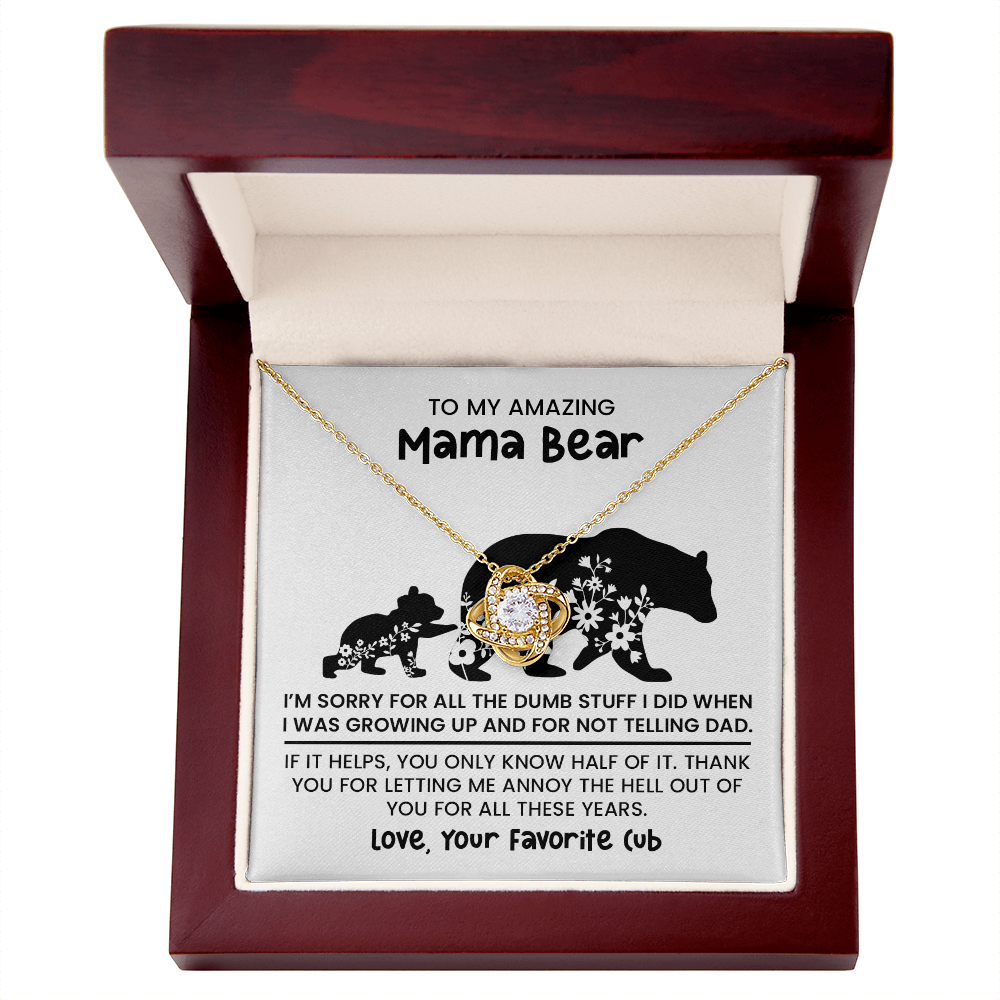 Personalized "Mama Bear" Necklace, Sentimental Mom Gift, Birthday Jewelry - Love Knot