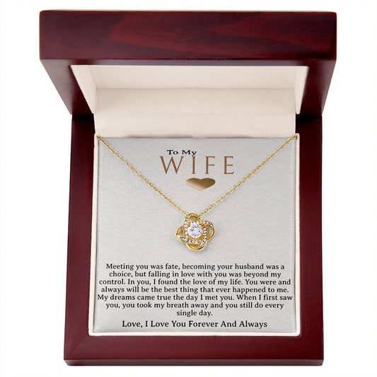 To My Wife Necklace, Gold Knot Pendant, Wife Jewelry Gift,