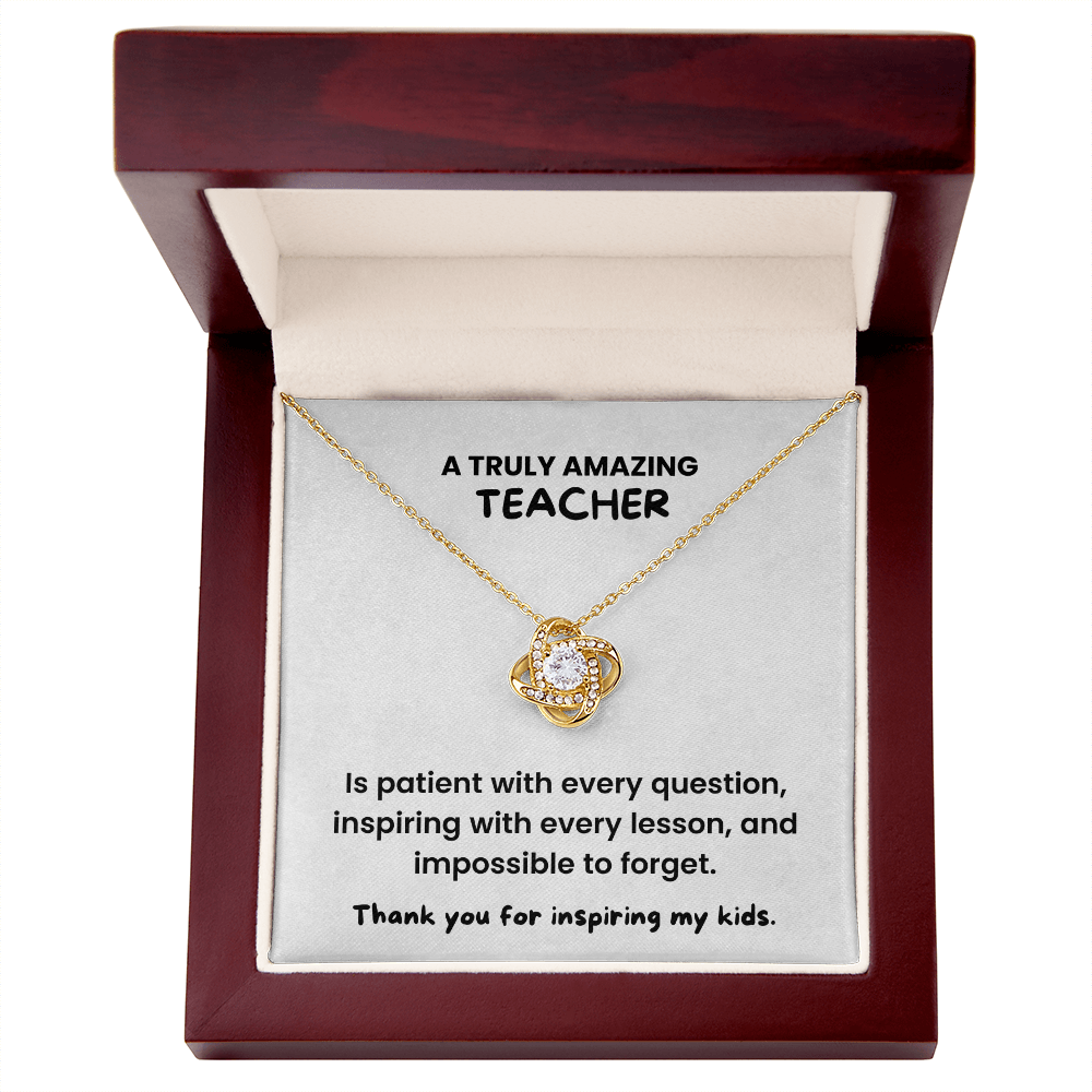 Teacher Appreciation Gift Necklace | Gold Love Knot Jewelry | Thank You Teacher Gift | End of Year Present