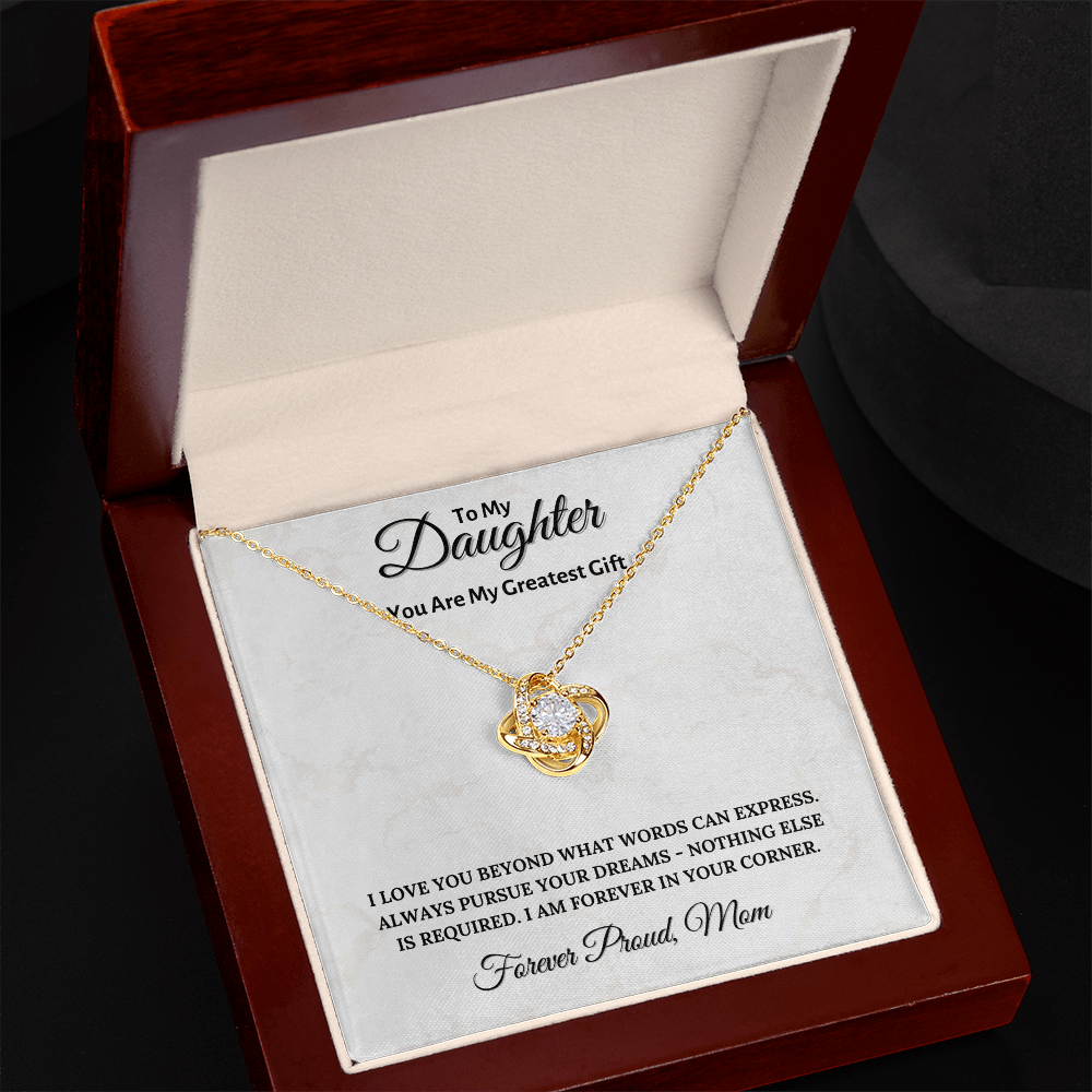 To My Daughter Necklace - Love Knot Pendant - Gift from Mom - Birthday Anniversary Gift - Personalized Message Card Jewelry