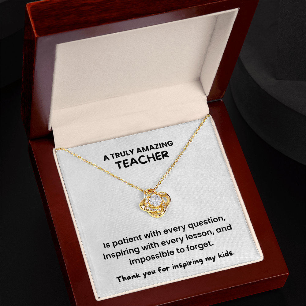 Teacher Appreciation Gift Necklace | Gold Love Knot Jewelry | Thank You Teacher Gift | End of Year Present