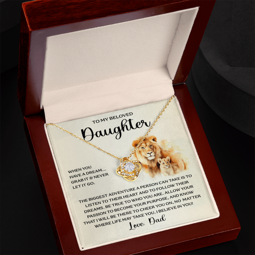 To My Beloved Daughter Necklace - Dad to Daughter Gift - Dream Inspirational Jewelry - Lion Heart Pendant - Father Daughter Keepsake