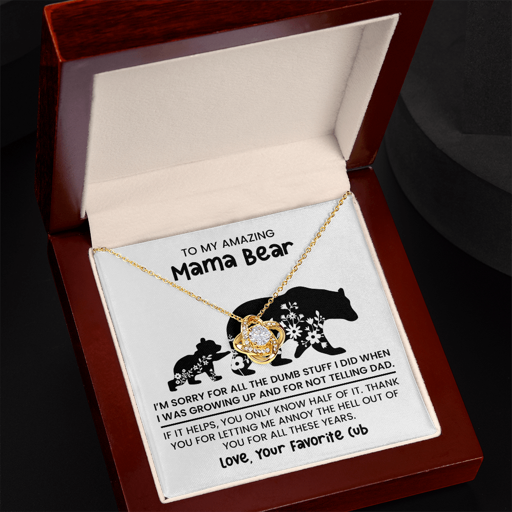 Personalized "Mama Bear" Necklace, Sentimental Mom Gift, Birthday Jewelry - Love Knot