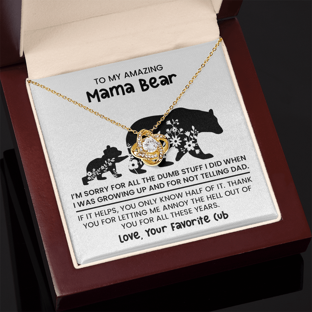 Personalized "Mama Bear" Necklace, Sentimental Mom Gift, Birthday Jewelry - Love Knot