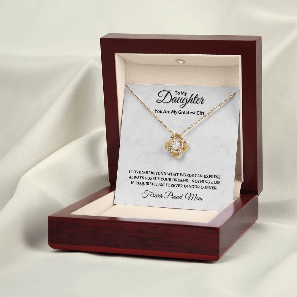 To My Daughter Necklace - Love Knot Pendant - Gift from Mom - Birthday Anniversary Gift - Personalized Message Card Jewelry