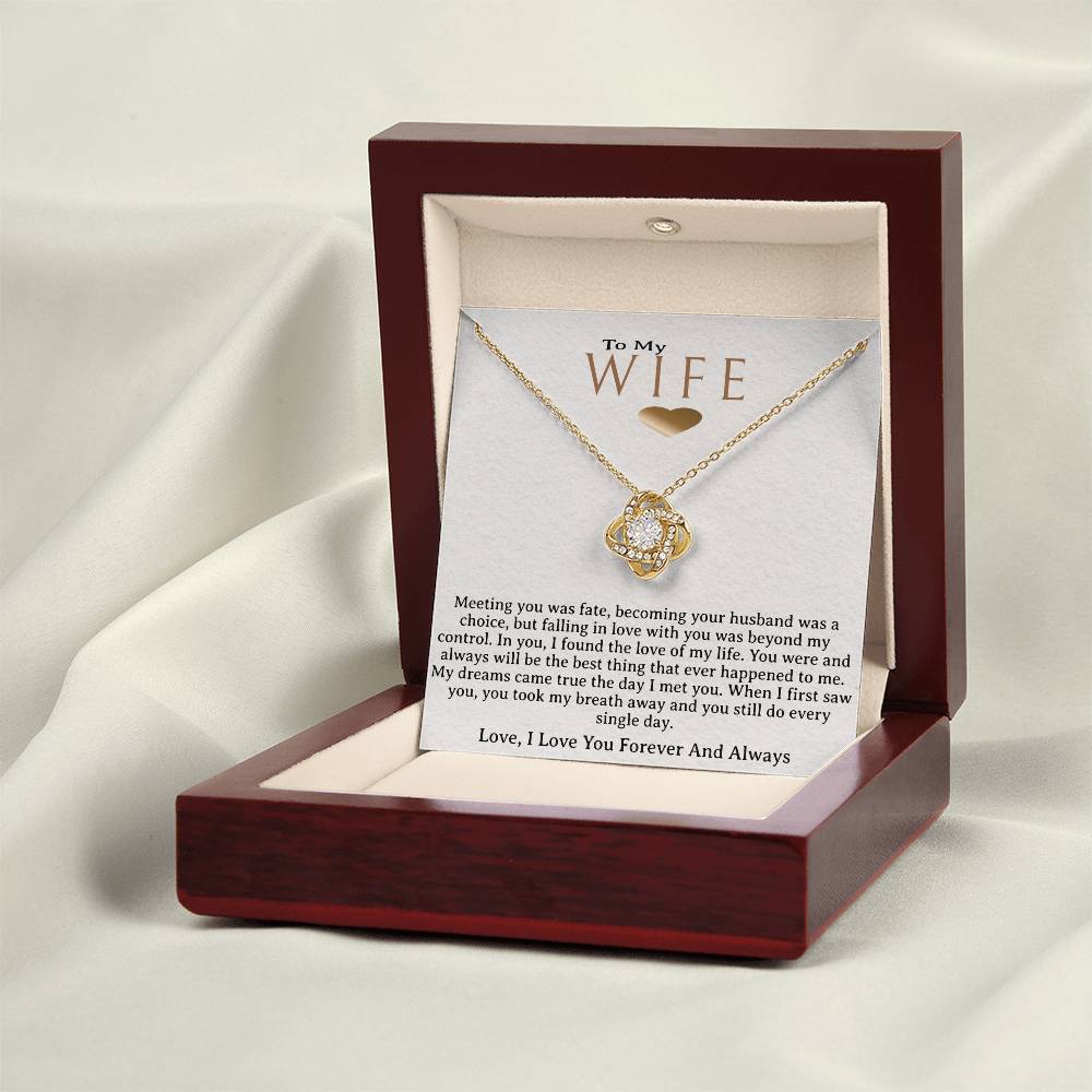 To My Wife Necklace, Gold Knot Pendant, Wife Jewelry Gift,