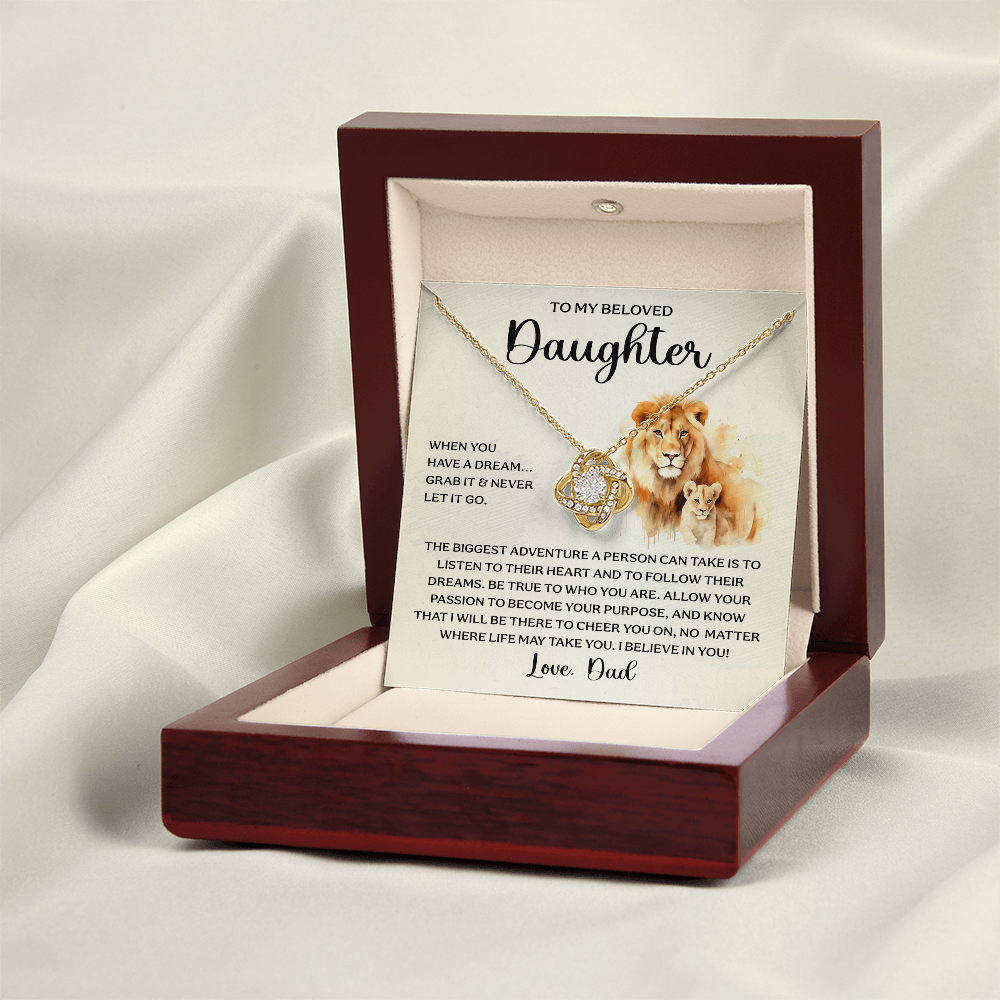 To My Beloved Daughter Necklace - Dad to Daughter Gift - Dream Inspirational Jewelry - Lion Heart Pendant - Father Daughter Keepsake