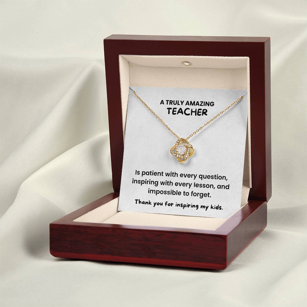 Teacher Appreciation Gift Necklace | Gold Love Knot Jewelry | Thank You Teacher Gift | End of Year Present