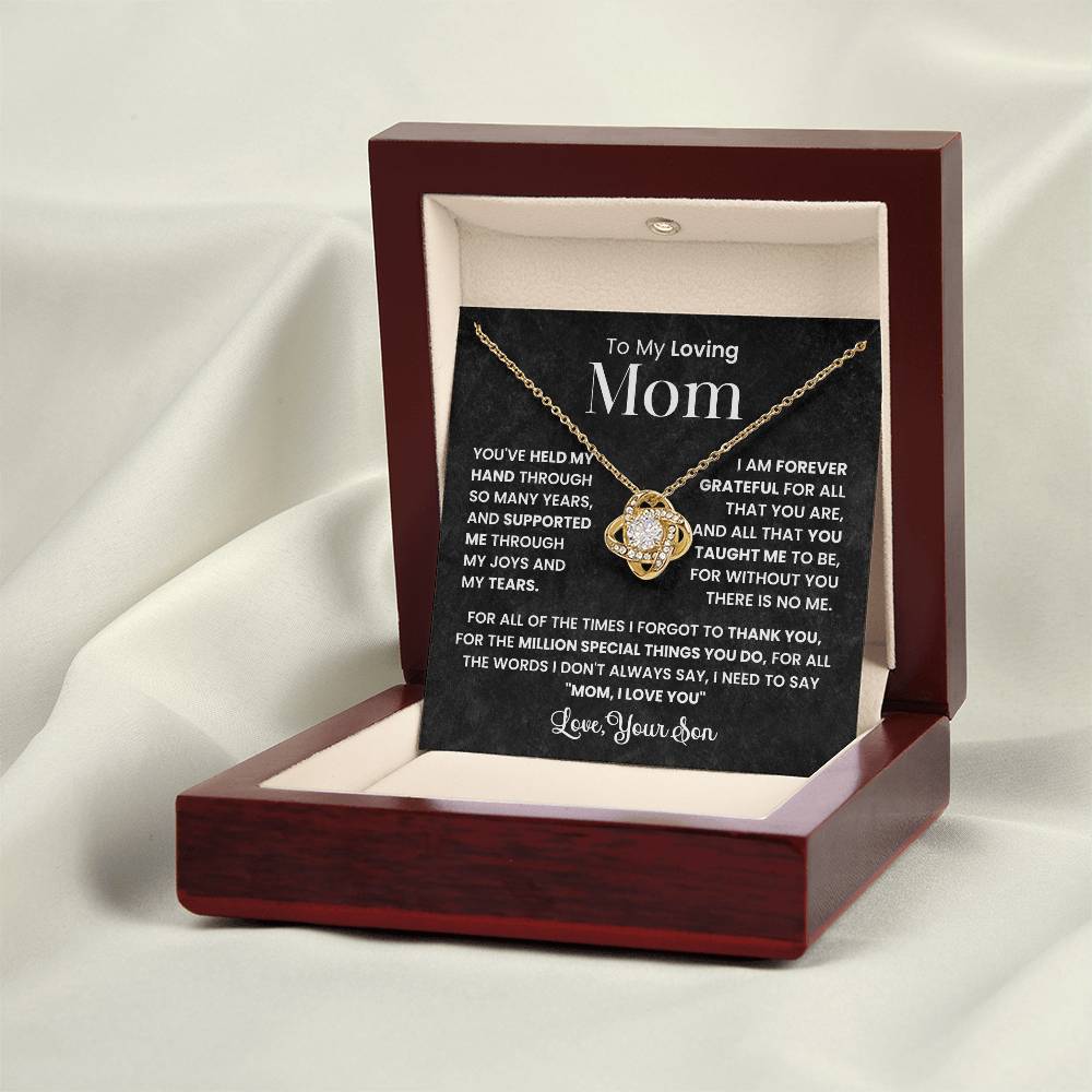 To My Loving Mom Necklace - Love Knot Pendant Gift from Son with Message Card