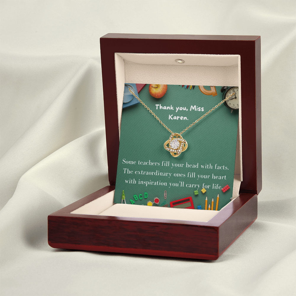 Teacher Gift Necklace | Love Knot Pendant | Teacher Appreciation Jewelry | School Gift | Educational Professional Present