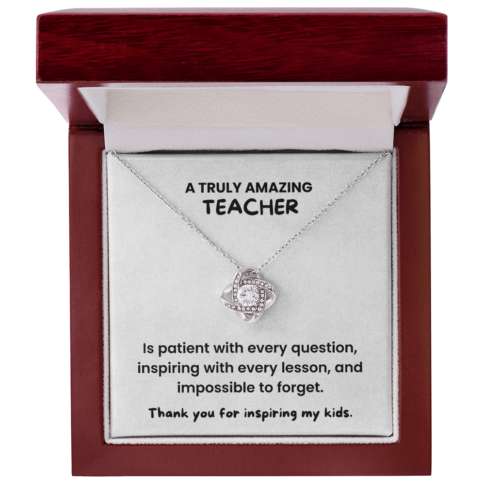 Teacher Appreciation Gift Necklace | Gold Love Knot Jewelry | Thank You Teacher Gift | End of Year Present