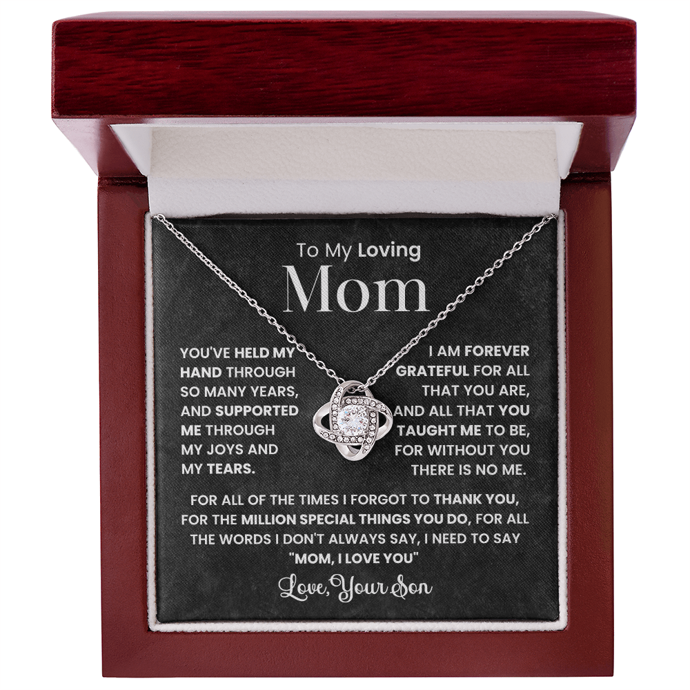 To My Loving Mom Necklace - Love Knot Pendant Gift from Son with Message Card