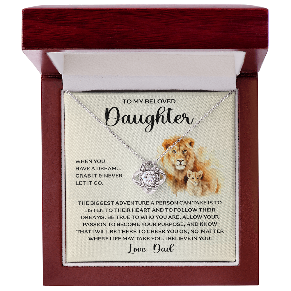 To My Beloved Daughter Necklace - Dad to Daughter Gift - Dream Inspirational Jewelry - Lion Heart Pendant - Father Daughter Keepsake
