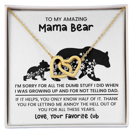 Personalized "Mama Bear" Necklace, Sentimental Mom Gift, Birthday Jewelry - Interlocking heart