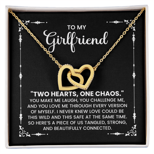 Girlfriend Gift Necklace - "Two Hearts One Chaos" | Romantic Love Jewelry She'll Never Take Off