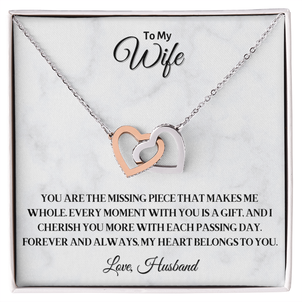 To My Wife - Interlocked Hearts Necklace with Romantic Message, Perfect Anniversary or Valentine's Day Gift