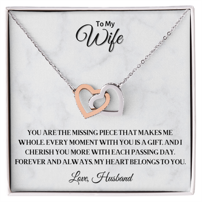 To My Wife - Interlocked Hearts Necklace with Romantic Message, Perfect Anniversary or Valentine's Day Gift
