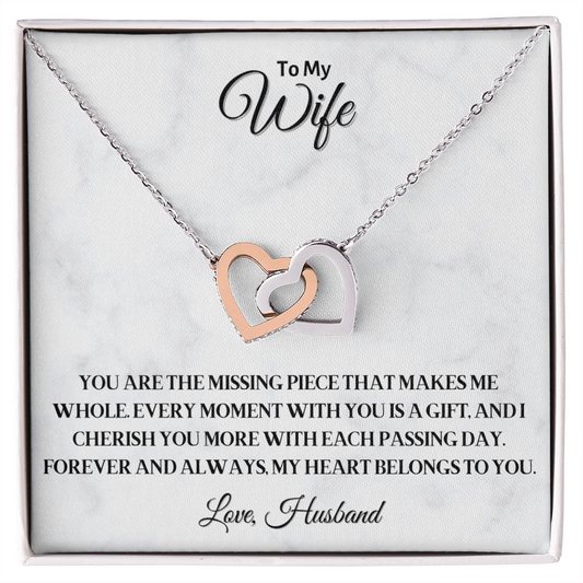 To My Wife - Interlocked Hearts Necklace with Romantic Message, Perfect Anniversary or Valentine's Day Gift