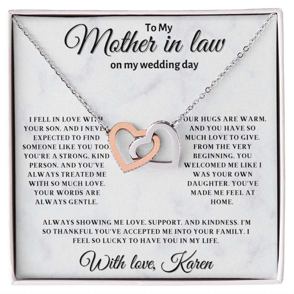 Personalized Mother In Law Necklace, Birthday Gift for Mom In Law, Custom Mother In Law Wedding Gift - Interlocking Heart