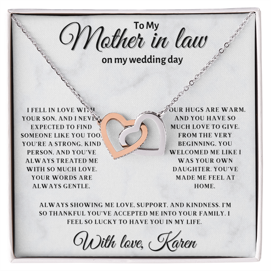 Personalized Mother In Law Necklace, Birthday Gift for Mom In Law, Custom Mother In Law Wedding Gift - Interlocking Heart