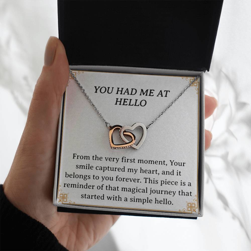 You Had Me at Hello - Interlocking Hearts Necklace with CZ Crystals