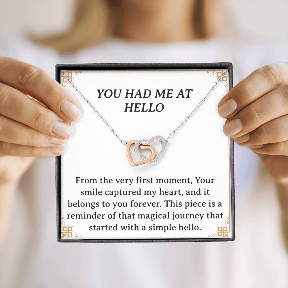 You Had Me at Hello - Interlocking Hearts Necklace with CZ Crystals