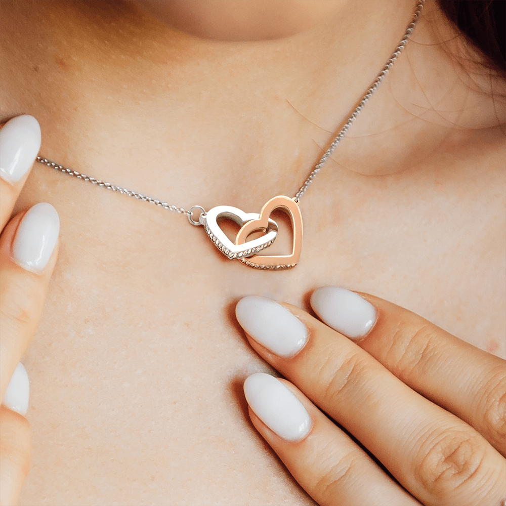 Two Hearts, One Destiny - Romantic Interlocking Heart Necklace for Wife with Sentimental Message Card, Anniversary or Valentine's Day Gift