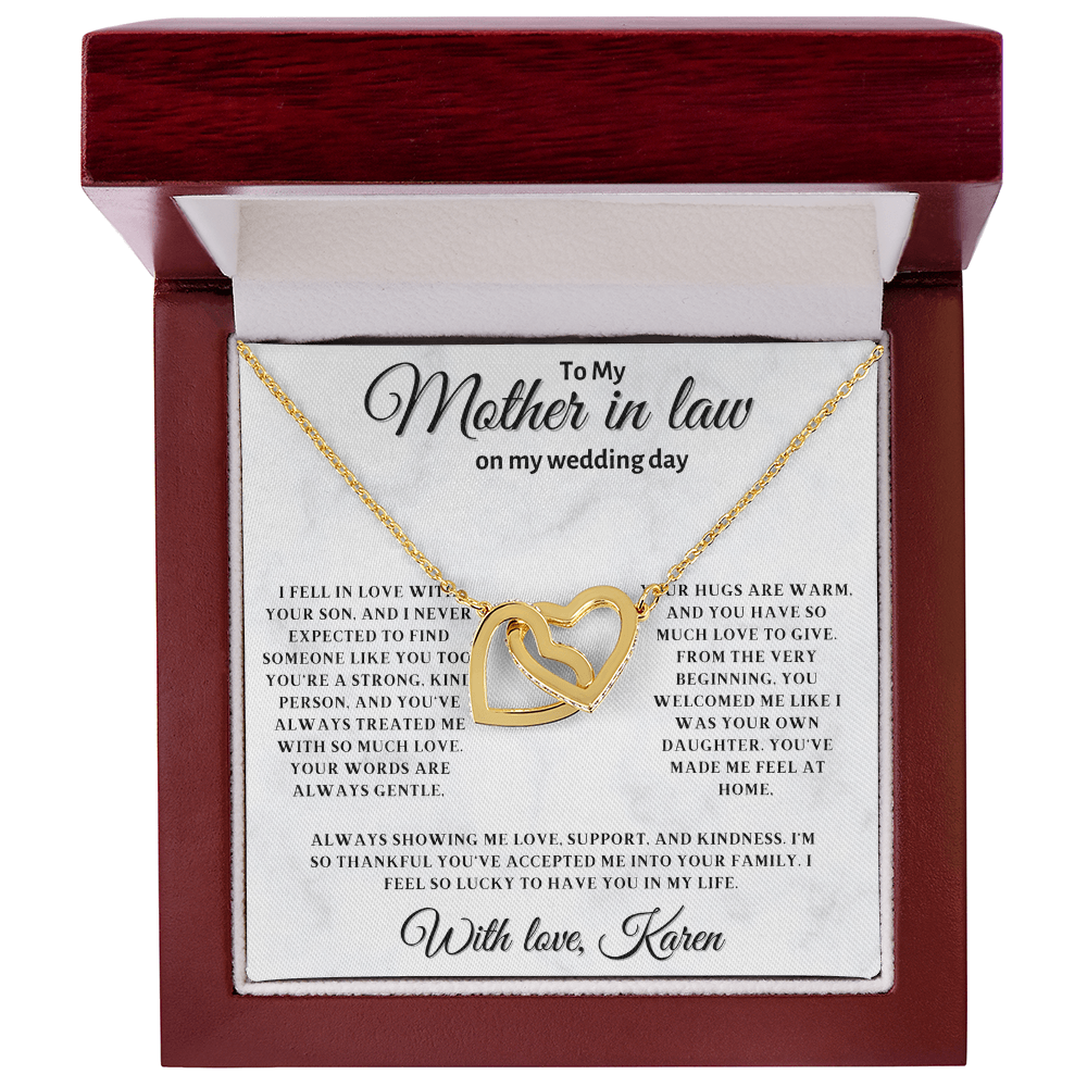 Personalized Mother In Law Necklace, Birthday Gift for Mom In Law, Custom Mother In Law Wedding Gift - Interlocking Heart