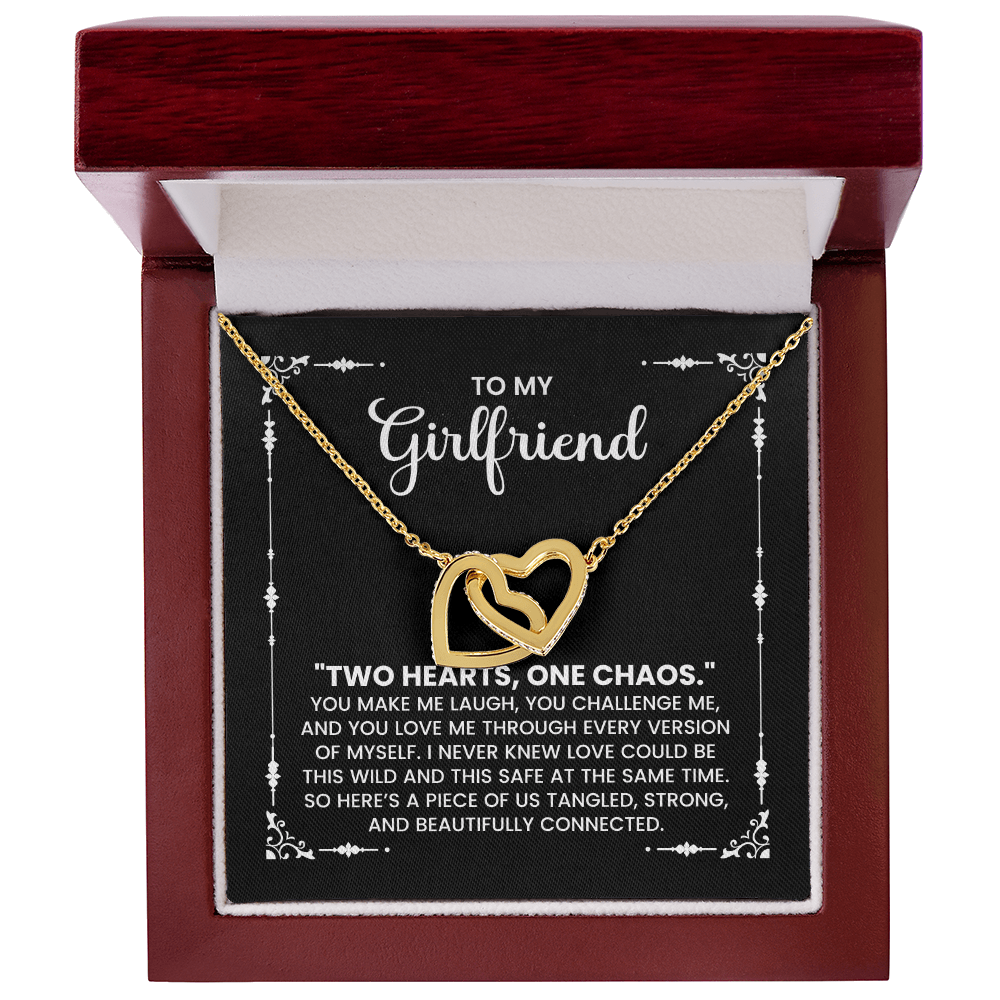 Girlfriend Gift Necklace - "Two Hearts One Chaos" | Romantic Love Jewelry She'll Never Take Off
